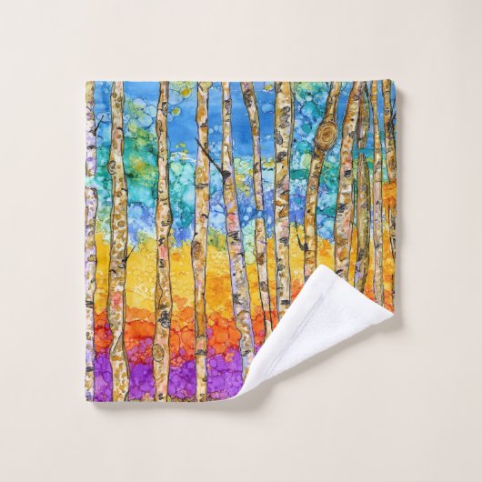 Kleurrijke Aspen Tree Badkamer Handdoek Set (Wasdoekje)