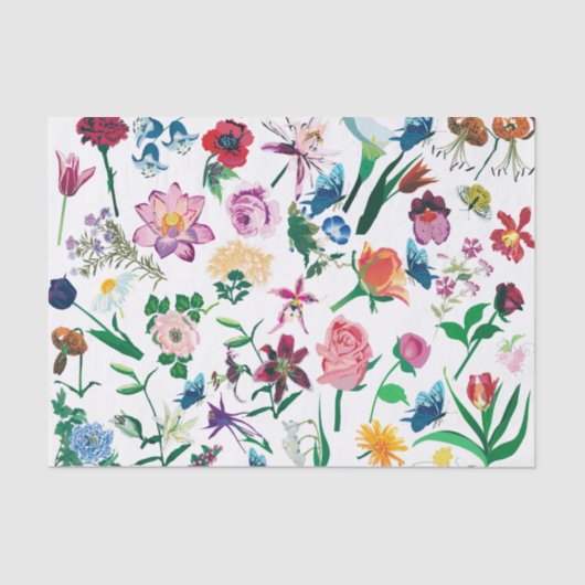 Kleurrijke Assorted Spring Flowers White Backgroun Tissuepapier (Voorkant)