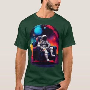 Kleurrijke astronaut chillen op een bank in de rui t-shirt