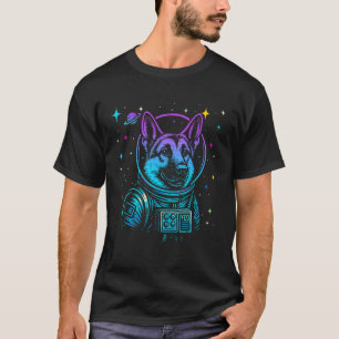 Kleurrijke Astronaut Duitse Herdershond Ruimte Mel T-shirt