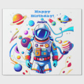 Kleurrijke Astronaut en Univers in Vette Kleuren Cadeaupapier (Vlak)