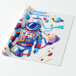 Kleurrijke Astronaut en Univers in Vette Kleuren Cadeaupapier