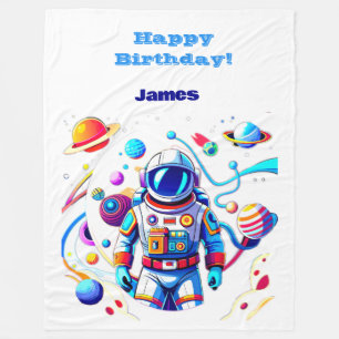 Kleurrijke Astronaut en Univers in Vette Kleuren Fleece Deken