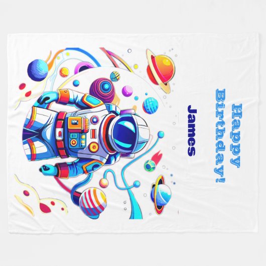 Kleurrijke Astronaut en Univers in Vette Kleuren Fleece Deken (Voorkant (Horizontaal))