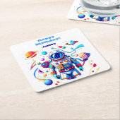 Kleurrijke Astronaut en Univers in Vette Kleuren Kartonnen Onderzetters (Schuin)