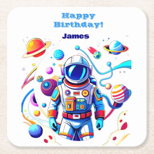 Kleurrijke Astronaut en Univers in Vette Kleuren Kartonnen Onderzetters (Voorkant)