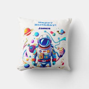 Kleurrijke Astronaut en Univers in Vette Kleuren Kussen