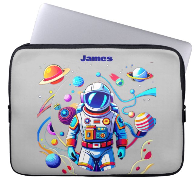 Kleurrijke Astronaut en Univers in Vette Kleuren Laptop Sleeve (Voorkant)