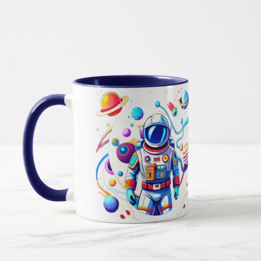Kleurrijke Astronaut en Univers in Vette Kleuren Mok (Links)