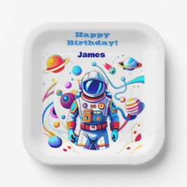 Kleurrijke Astronaut en Univers in Vette Kleuren Papieren Bordje
