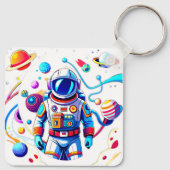 Kleurrijke Astronaut en Univers in Vette Kleuren Sleutelhanger (Achterkant)