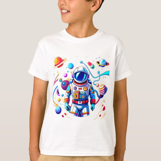 Kleurrijke Astronaut en Univers in Vette Kleuren T-shirt (Voorkant)