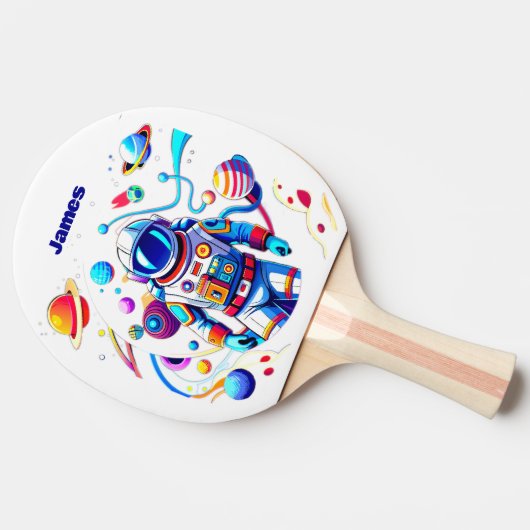 Kleurrijke Astronaut en Univers in Vette Kleuren Tafeltennisbatje (Zijkant)