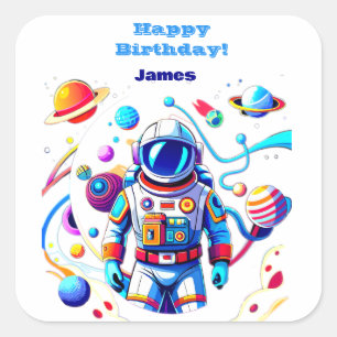 Kleurrijke Astronaut en Univers in Vette Kleuren Vierkante Sticker
