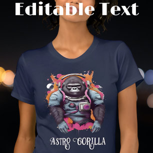 Kleurrijke Astronaut Gorilla bewerkbare tekst T-shirt