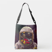 Kleurrijke astronaut in ruimte met bloemen | crossbody tas (Achterkant)