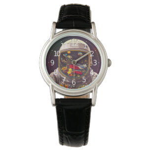 Kleurrijke astronaut in ruimte met bloemen   horloge