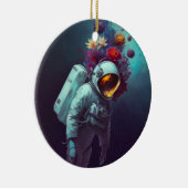 Kleurrijke astronaut in ruimte met bloemen | keramisch ornament (Rechts)
