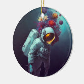 Kleurrijke astronaut in ruimte met bloemen | keramisch ornament (Links)