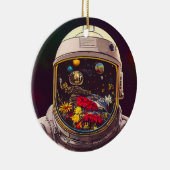 Kleurrijke astronaut in ruimte met bloemen | keramisch ornament (Rechts)
