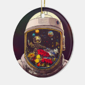 Kleurrijke astronaut in ruimte met bloemen | keramisch ornament (Links)