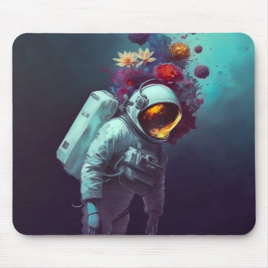 Kleurrijke astronaut in ruimte met bloemen | muismat (Voorkant)