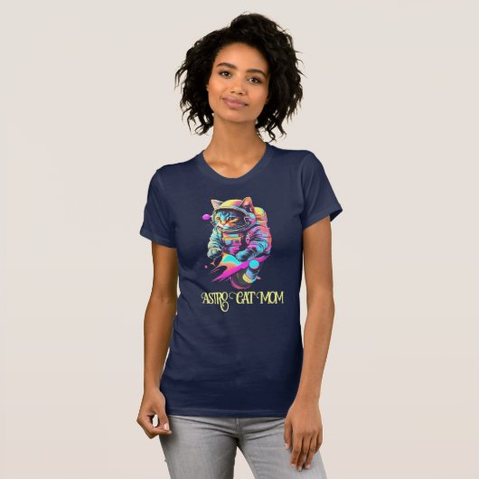 Kleurrijke astronaut kat mam t-shirt (Voorkant volledig)