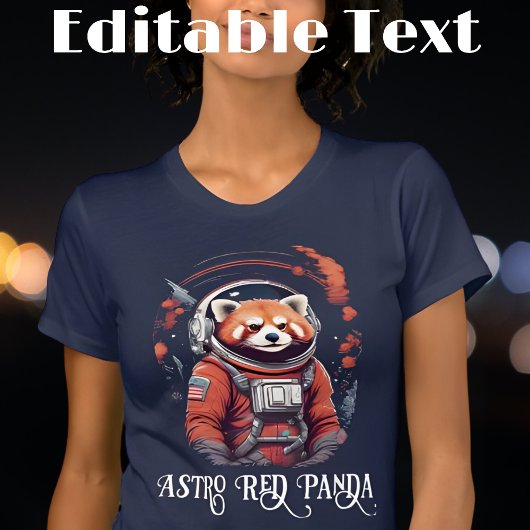 Kleurrijke Astronaut Red Panda bewerkbare tekst T-shirt