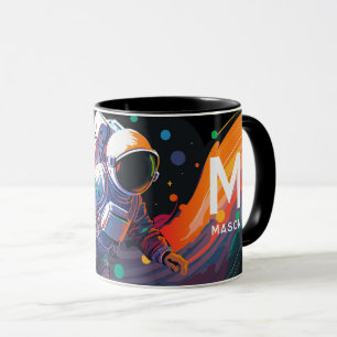 Kleurrijke Astronaut Ruimte Gepersonaliseerde Naam Mok
