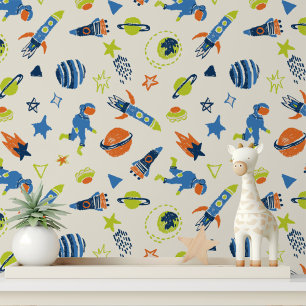 Kleurrijke astronaut ruimte kinderkamer decor behang