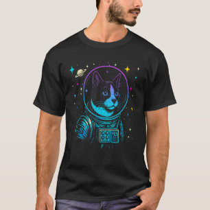 Kleurrijke Astronaut Smoking Cat Ruimte Sterrencat T-shirt