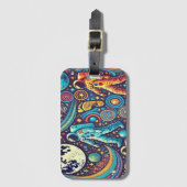 Kleurrijke Astronaut Spacewalk Patroon Bagagelabel (Voorkant (verticaal))