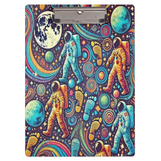 Kleurrijke Astronaut Spacewalk Patroon Klembord (Voorkant)