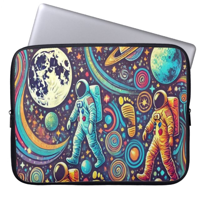 Kleurrijke Astronaut Spacewalk Patroon Laptop Sleeve (Voorkant)
