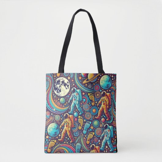 Kleurrijke Astronaut Spacewalk Patroon Tote Bag (Voorkant)