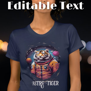 Kleurrijke Astronaut Tiger bewerkbare tekst T-shirt