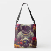 Kleurrijke astronauten in de ruimte met bloemen crossbody tas (Achterkant)