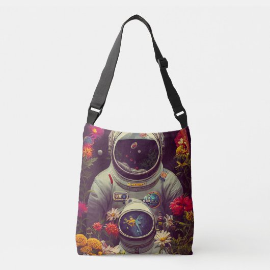 Kleurrijke astronauten in de ruimte met bloemen crossbody tas (Voorkant)