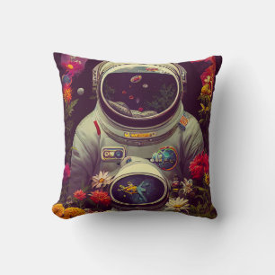 Kleurrijke astronauten in de ruimte met bloemen kussen