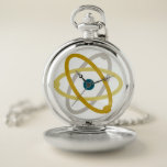 Kleurrijke Atom Chemistry Science Zakhorloge<br><div class="desc">Mooi en elegant zakhorloge met een illustratie van een atoom in blauwe,  grijze en gele kleuren. U kunt de kleuren aanpassen als u dat wenst.</div>