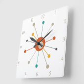 Kleurrijke Atomic Age Starburst Nummers Mid Centur Vierkante Klok (Hoek)