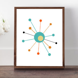 Kleurrijke atoomstartbarst midden eeuw modern poster