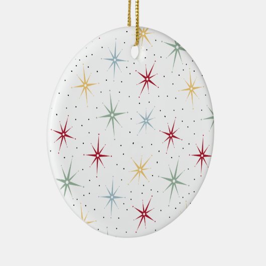 Kleurrijke atoomstartbarst midden eeuwse kerst keramisch ornament (Rechts)