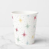 Kleurrijke atoomstartbarst uit het midden van de e papieren bekers (Achterkant)