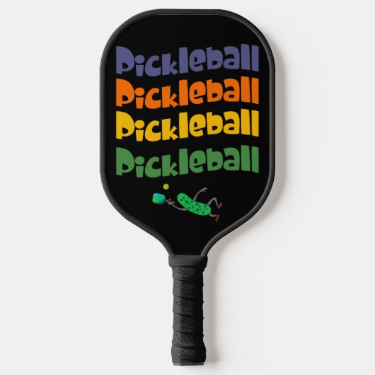 Kleurrijke augurk spelen Pickleball en tekst Pickleball Paddle (Voorkant)