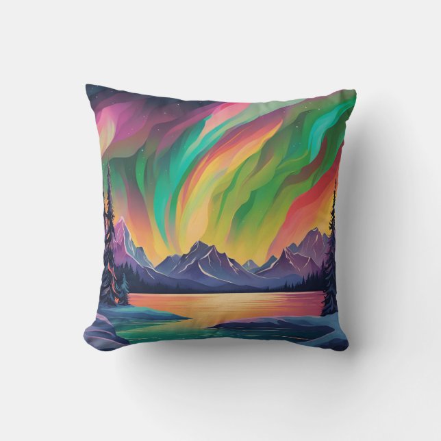 Kleurrijke Aurora Borealis Kunst Kussen (Voorkant)