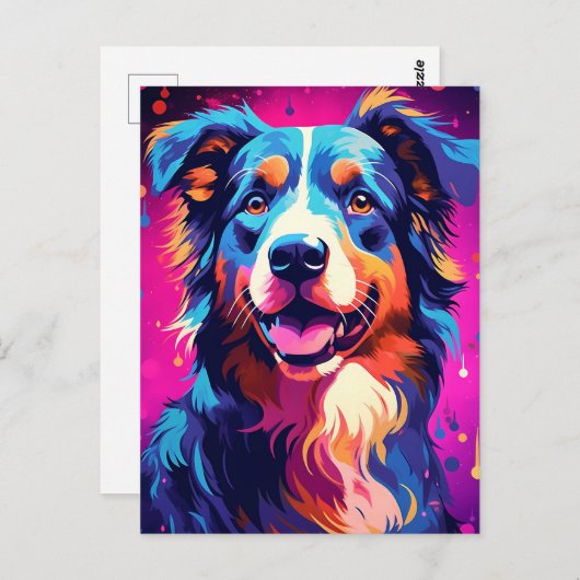 Kleurrijke Australische Herder Art Briefkaart (Voorkant / Achterkant)