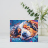 Kleurrijke Australische Herder slapen Briefkaart (Staand voorkant)