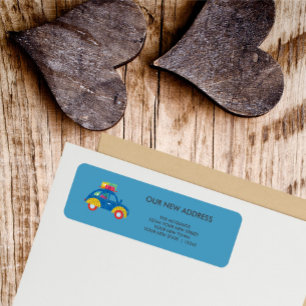 Kleurrijke auto verandering van adres etiket