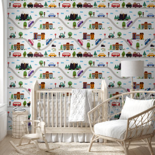 Kleurrijke auto's en steden Kinderen Behang
